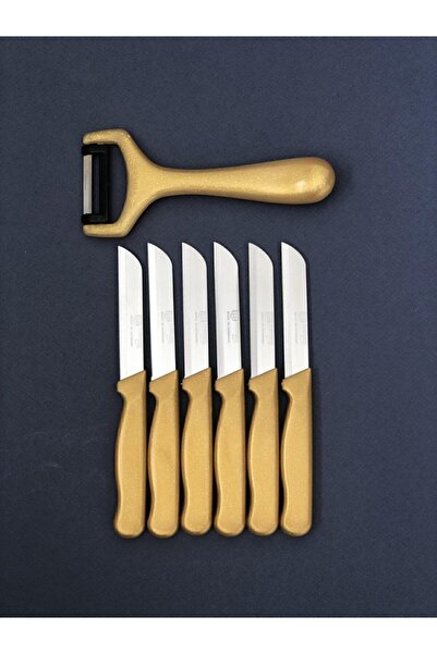 Solingen سكين فواكه وخضروات ذهبية لامعة مسننة ومقشرة رأسية، مجموعة من 6 قطع