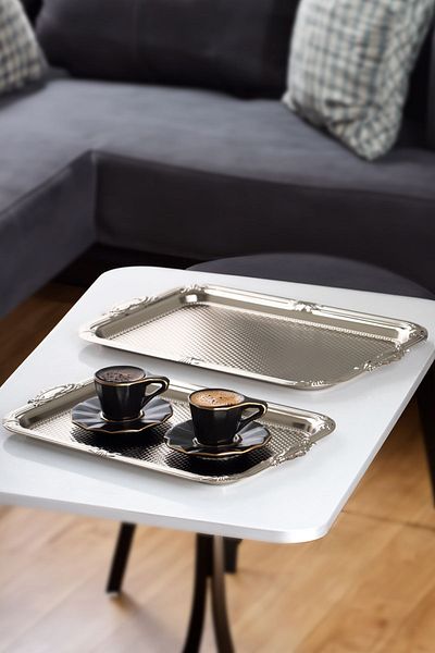 Porsima 3331 Stainless Steel Tray - Tea Coffee Catering Serving Tray Set - 2 Pieces Rectangular