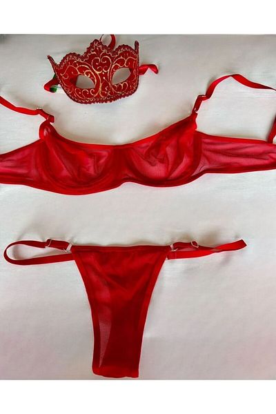 BELINGE Red Gauze Detailed Bra Panty Set