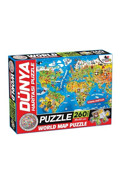 Uçandaire 35*50 Animals and Cities World Map Puzzle - 260 Pieces Educational