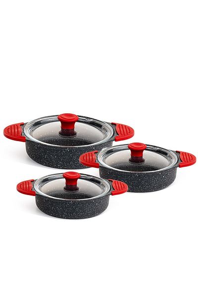 Eda Zk-900 Tuğra 3-Piece Granite Omelet Pan Set with Silicone Handle
