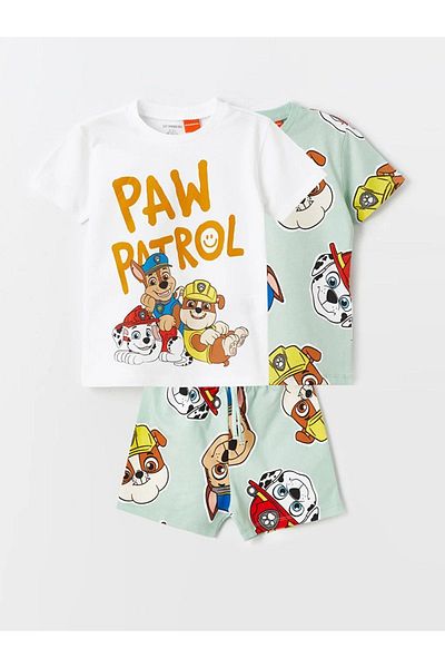 LC Waikiki LCW baby Crew Neck Short Sleeve Paw Patrol Printed Baby Boy T-Shirt and Shorts Set 3 Pieces