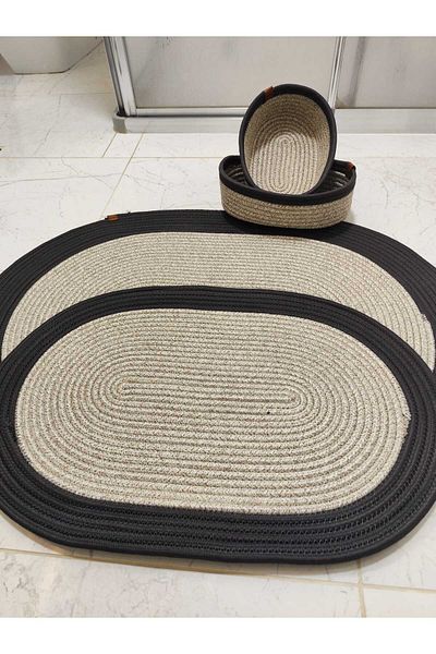 ModaCardin Σετ πατάκι μπάνιου από άχυρο από γιούτα Bohemian Style - Σετ 4, Μέγεθος 50x80/40x60/30x20x10