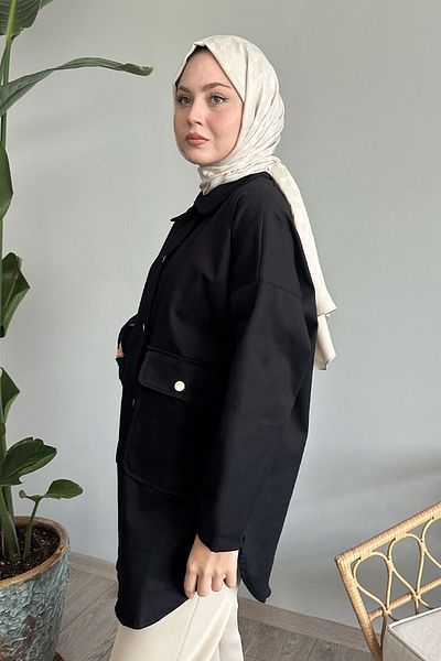 InStyle Μαύρο μπουφάν Gabardine Oversize