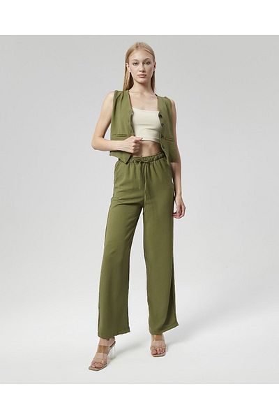 Nuseel Khaki Linen Double Set - Women's Set with Vest