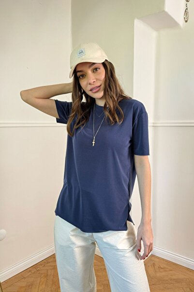 Miyore Oy*ho Μάρκα - ΣΚΟΥΡΟ ΜΠΛΕ Βασικό T-Shirt