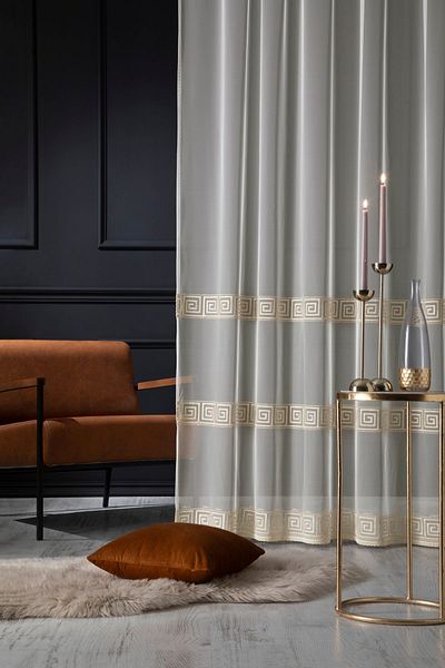 MAGİZA Geometry Patterned Tulle Curtain - Don't Want Iron, 1e 2.5layer Normal Pleat, Suitable for Living Room, Kitchen, Balconies and Rooms