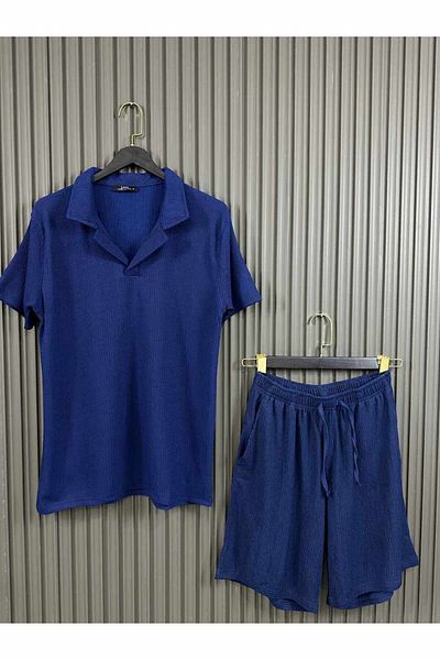 NO 601 Σετ ανδρικό μπλουζάκι και σορτς Navy Blue - Bürümcük Apaj Collar
