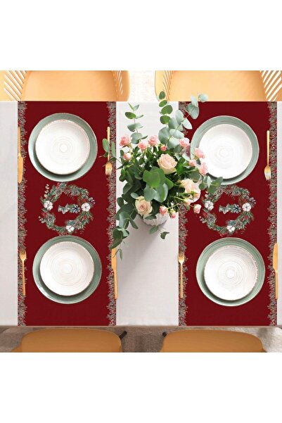 Adawall Kırmızı Çan Detaylı Runner Örtüsü - 140x45CM / Noel Temalı Yılbaşı Mo...