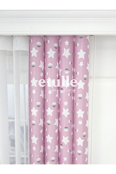Etulle Akıllı Dikey Tül Perde Pembe Yıldız 10 Çocuk Odası Baskılı