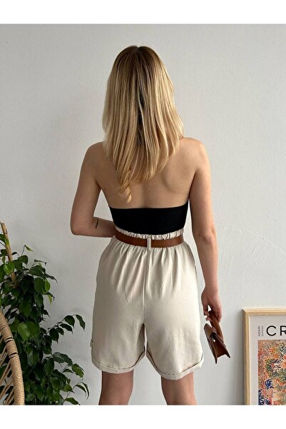 POZİGİ Kemerli Gabardin Kadın Şort