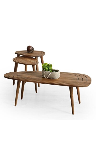 FAVdecor Sweet Masif Doğal Ahşap Orta Sehpa Ve 2'li Zigon Sehpa Set, Modern M...