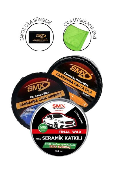 SMX Pasta Cila Seti ( Çizik Giderici,pasta Cila Ve Wax Hediye Bez Ve Takoz Cila Süngeri )