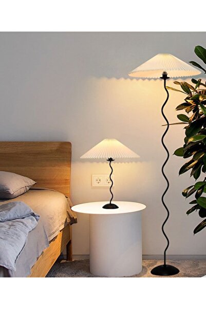 burenze Modern Tasarım Umbrella Abajur ve Lambader 2’li Set Siyah Ayaklı