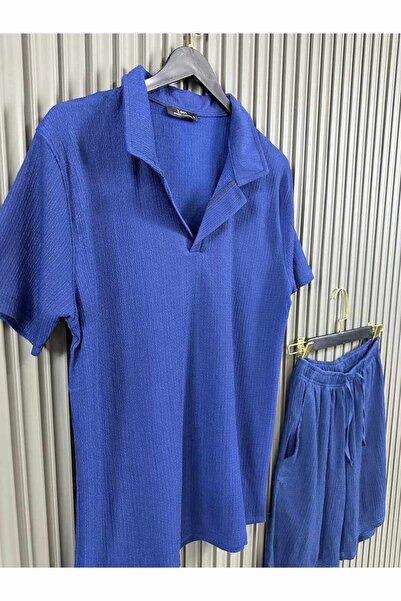 NO 601 Σετ ανδρικό μπλουζάκι και σορτς Navy Blue - Bürümcük Apaj Collar