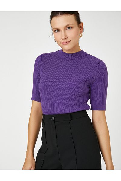 Koton Short Sleeve Knitwear Sweater Ribbed Cashmere Textured