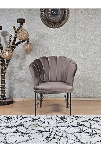 ZAFİR Tekli Siyah Boyalı Tel Ayak Papatya Çay Seti Koltuk Tekli Berjer , Balk...