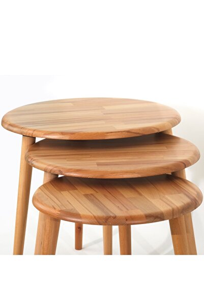 Fawdecor Yuvarlak Masif Doğal Tekli, 2'li, 3'lü Zigon Sehpa Set, Modern Masif Yan Sehpa