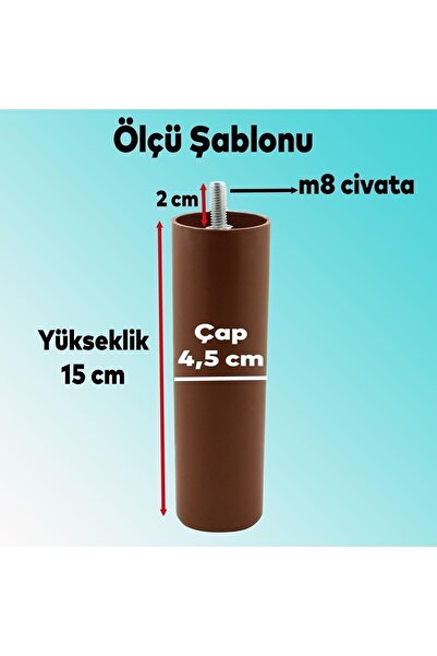 Badem10 Mobilya Kanepe Koltuk Baza Yükseltme Yükseltici M8 Civatalı Incediş Destek Ayağı Ayakları Kahve 15cm