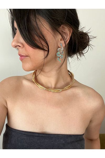 Hoop jewelery Design Mother of Pearl Look Snake Earrings