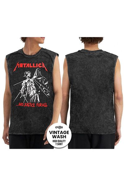 Orijin Tekstil Metallica And Justice For All Printed Washed Vintage Sleeveless T-shirt Tank Top
