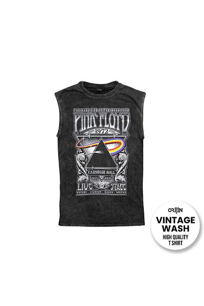 Orijin Tekstil Pink Floyd Carnegie Hall Pattern Vintage Sleeveless T-Shirt and Tank Top Set
