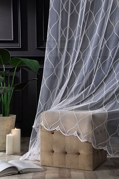 MAGİZA White Tulle Curtain - Polka Dots, No Ironing, 1e 3layers Close Pleat - Suitable for Living Room, Room, Kitchen, Balcony and Children's Room