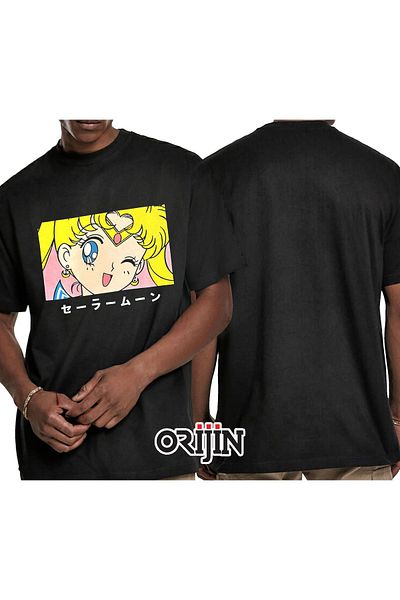 Orijin Tekstil Sailor Moon Blink Anime Printed Unisex Black Tshirt