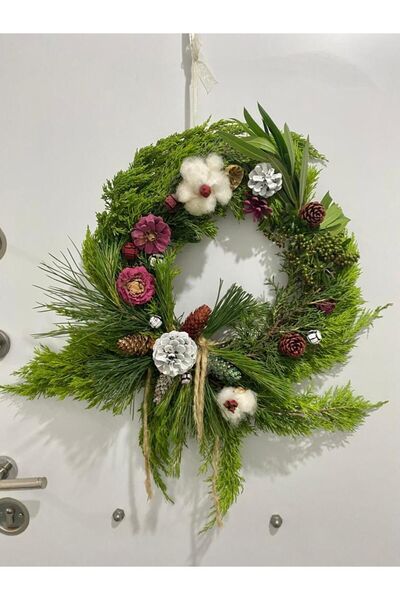 Doğal Tasarım Πρωτοχρονιάτικο στολίδι για την πόρτα Το ζωντανό κλαδί πεύκου π...