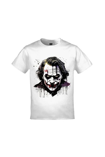 Orijin Tekstil Joker Face Printed Unisex White T-shirt