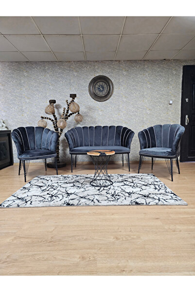 ZAFİR Siyah  Boyalı Tel Ayak Papatya Çay Seti Koltuk Takımı , Balkon, Salon, ...