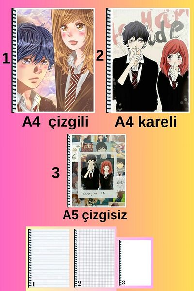 animeandyourworld ao haru ride 3 pcs notebook set A4 large size 72 pages lined_checkered + A5 unlined notebook set
