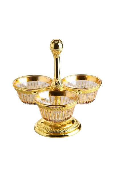 Elen Hediyelik Triple Gold Color Glass Bowl Snack Bowl