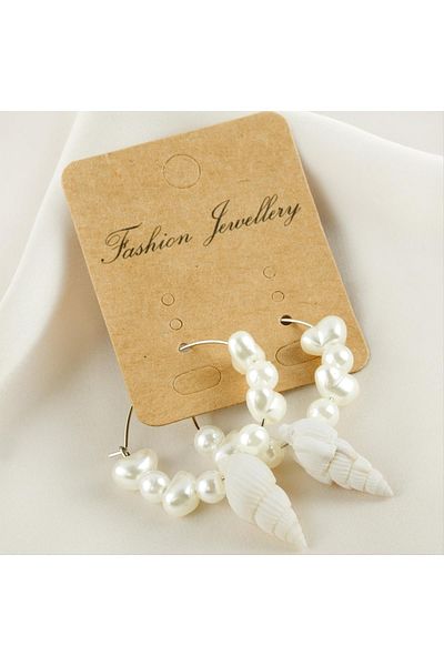 Bijuteri Net Sea Shell Pearl Hoop Earrings 3 cm