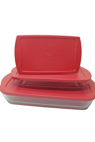 Paşabahçe Red Lid Rectangular Pyrex Set 3 Pieces