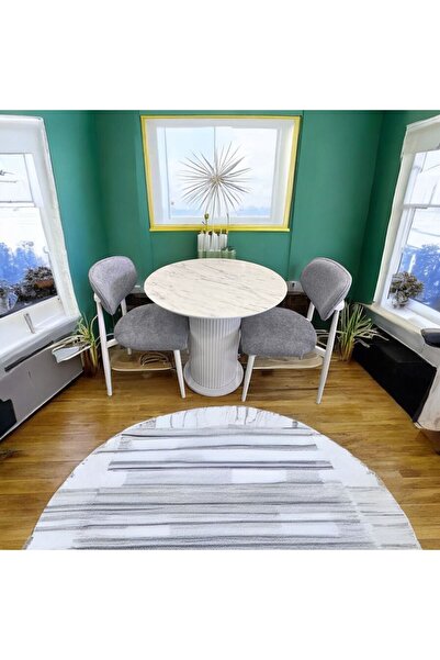 voguetasarım Bohem Salon Mutfak Balkon Masa Takımı Beyaz Ayak Marmo Mdf 80 Cm Sabit