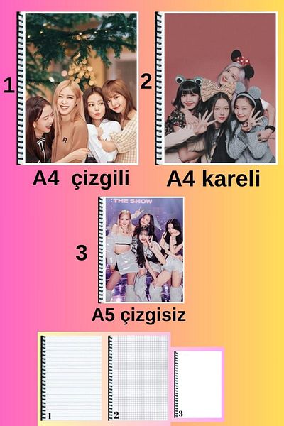 animeandyourworld blackpink 3 piece notebook set A4 large size 72 pages lined_checkered + A5 unlined notebook set
