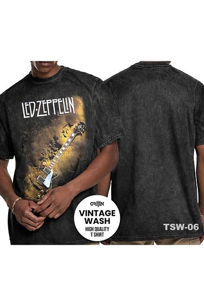 Orijin Tekstil Unisex Led Zeppelin Vintage T-Shirt - Guitar Printed, Washable