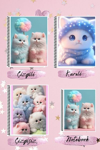animeandyourworld Cute cats notebook set A4 notebook striped + checkered + unlined + A5 notebook