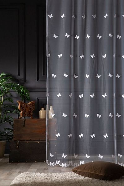 MAGİZA Butterfly Patterned Tulle Curtain - Does Not Want Ironing, 1e/2layer Sparse Pleat, Suitable for Living Room, Kitchen, Balcony and Children's Room