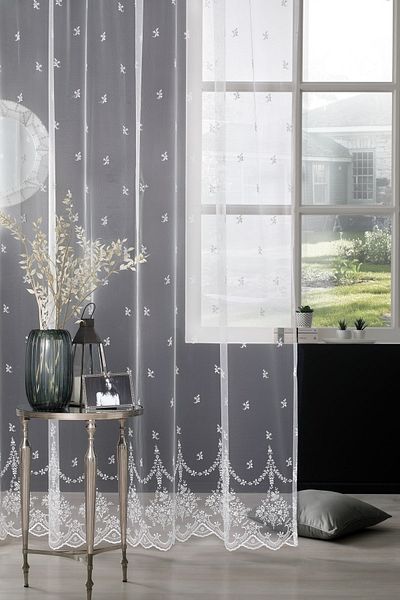 MAGİZA White Patterned Tulle Curtain - Don't Want Ironing, 1e/2layer Sparse Pleat, Suitable for Living Room, Kitchen, Balcony and Children's Room