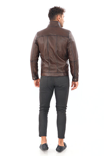 db deriburada original Erkek Kahverengi Puntolu Hakiki Deri Mont