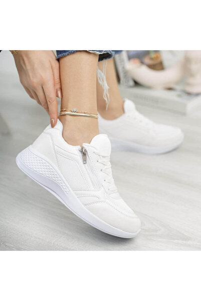 Rimex Kadın Beyaz Cilt Fermuarlı Spor Ayakkabı Rm21048