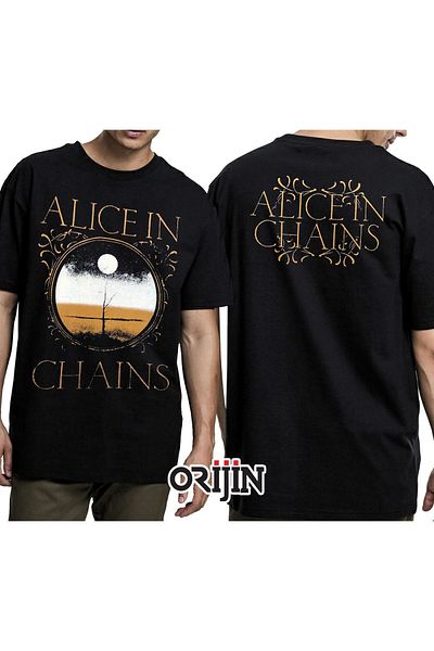 Orijin Tekstil Alice in Chains Moon Tree Front Back Printed Unisex Black T-shirt