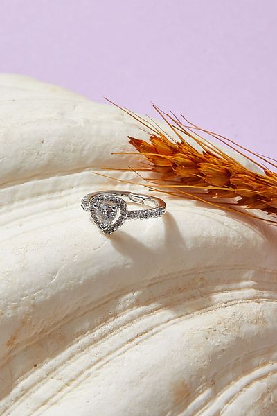 Beyazinci Women's Silver White Heart Zircon Stone Adjustable Heart Serious Relationship Model Ring