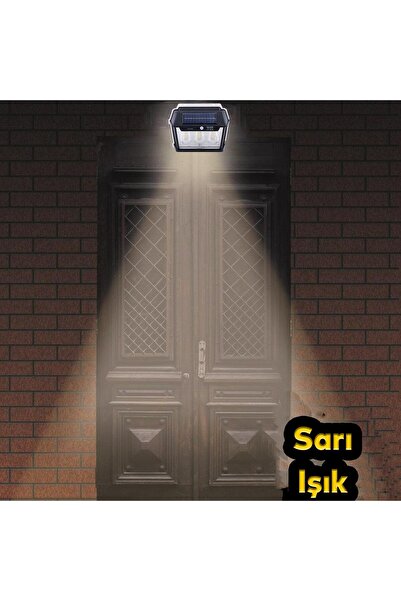 Badem10 Dış Mekan Apliği Sensörlü Bahçe Duvar Aplik Güneş Enerjili 3 Modlu Sarı Işıklı 15 W Fener Lamba