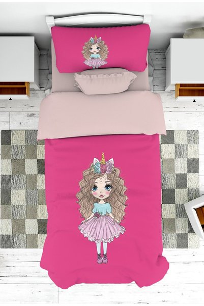 farbala Bebek ve Çocuk Odası Unicorn Temalı Kız Çocuk Yatak Örtüsü ve Yastık ...
