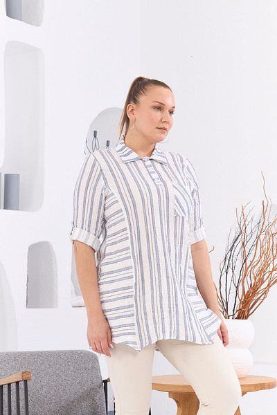 RMG Plus Size Indigo Striped Women's Tunic