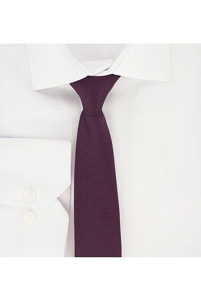 Elegante Cravatte Plum Color Dobby Oxford Patterned Tie and Handkerchief