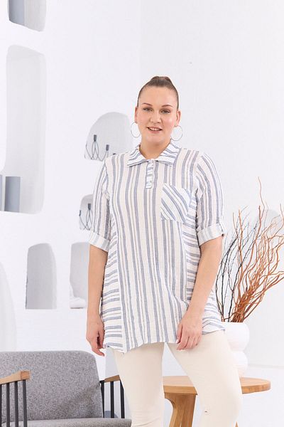 RMG Plus Size Indigo Striped Women's Tunic